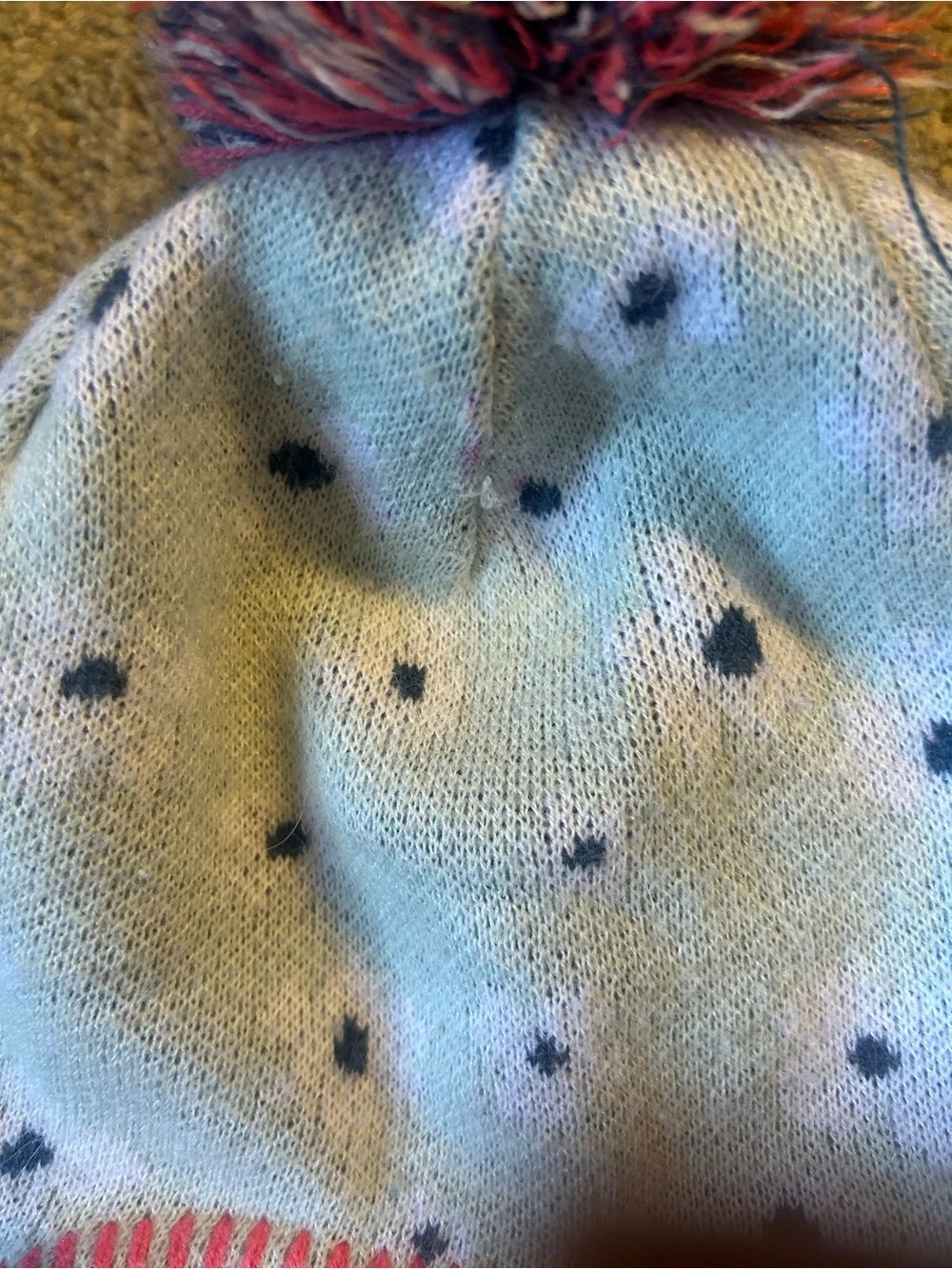 The North Face Light Blue Knit Kids Pom Beanie with Pink Trim